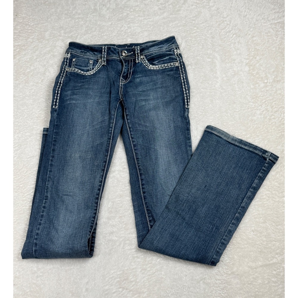 LA Idol USA Womens Size 3 Bootcut Jeans Medium Wash Rhinestone Butterfly Pockets